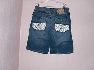 * Artful Dodger Embroidered Skulls, Button Close Back Pockets, Blue Jean Shorts - Picture 1 of 2