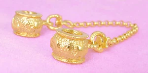 Vermeil GOLD over Solid 925 SSilver Moon & Stars SAFETY CHAIN Fit Charm Bracelet - Picture 1 of 1