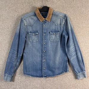 AllSaints Mens Shirt M Blue Denim Pearl Snap Western Cowboy Bedford Jacket - Picture 1 of 11