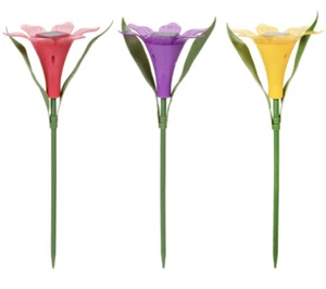 Garden Collection Floral Shaped LED Solar Stake Lights, 12.125x4.75 in~Set Of  3 - Picture 1 of 5