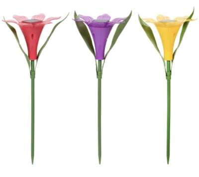 Garden Collection Floral Shaped LED Solar Stake Lights, 12.125x4.75 in~Set Of  3 - Image 1 of 4