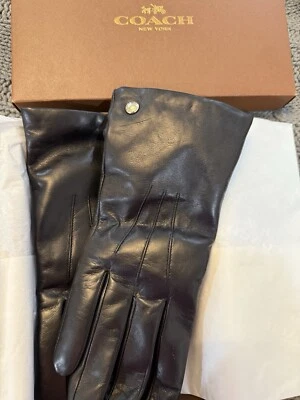Coach Women's Black Leather Gloves Size 7, New With Tags And Box - Image 1 of 4