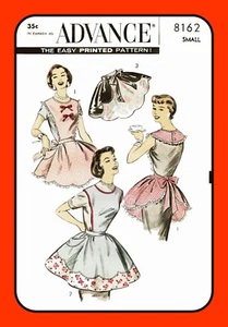 APRON Bib or Half Waist SCALLOPED Hem Advance 8162 RARE Vtg 1956 Sewing Pattern - Picture 1 of 17