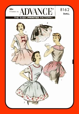 APRON Bib or Half Waist SCALLOPED Hem Advance 8162 RARE Vtg 1956 Sewing Pattern - Image 1 of 4