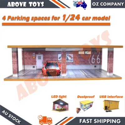 4 Parking Scene Garage With LED Light for 1:24 Scale Car Models Red Brick - Image 1 of 3
