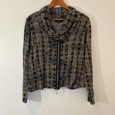 Comfy USA Womens Cropped Full Zip Top Cowl Neck Cropped Geometric Knit Artsy - Image 1 of 4