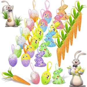 24 Pack Easter Egg Ornament Easter Colorful Rabbit Carrot Eggs Foam Easter Tree - Picture 1 of 12