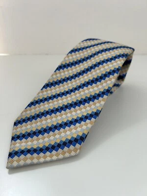 CHARLES TYRWHITT Silk Tie Made in Italy 100% Silk Blue Yellow Tan Stripe - Image 1 of 4