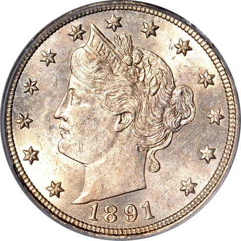 1891 5C Liberty Nickel PCGS AU58 Cover