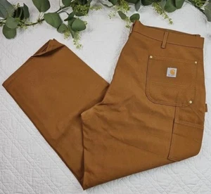 Pantaloni Carhartt vintage uomo kaki doppio ginocchio cargo gamba dritta taglia 44 x30 USA - Foto 1 di 10