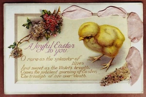 A JOYFUL EASTER TO YOU glitter & pink petals Postcard c1910s - Picture 1 of 2