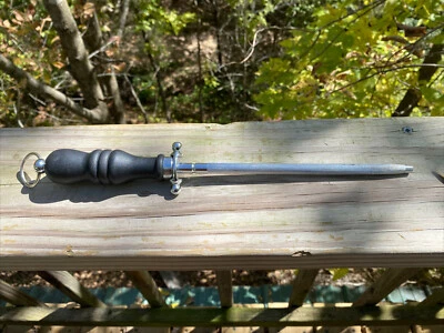 Vintage Steel Knife Sharpener Hone Stick Black Plastic Handle 13 1/2" long - Image 1 of 4