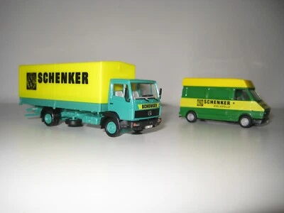 Herpa H0 828009 - Camión MB con plataforma "Schenker" y furgoneta de regalo - Imagen 1 de 4