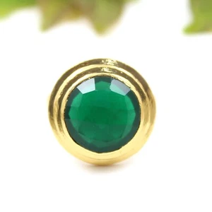 Gemstone Green Onyx Round Shape Gold Plated Adjustable Rings - Picture 1 of 2