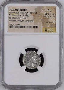 NGC AU Antonius Pius AD 138-161 AR Denarius Posthumous Crematorium Roman Empire - Picture 1 of 12