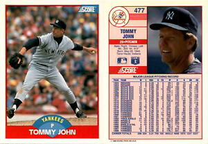 Tommy John 1989 Score Baseball Card 477  New York Yankees