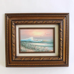 Signiertes und gerahmtes Original Acryl Gemälde Strand Ozean Sonnenuntergang Szene - Bild 1 von 5