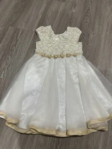 JOAN MICHELLE GIRLS OCCASION DRESS Ivory Golden Trim Size 4 Christmas Holiday - Picture 1 of 2