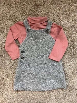 ZARA Bebé Prendas de Punto Gris Lana Delantal Vestido Jersey Con Cuello Alto Rosa 2Y 3Y Foto 1 de 4