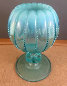 Vintage blau bis weiß opalisierend Glas Rose Schale Perlen Punkte Blütenblatt Kompott Vase - Bild 1 von 13
