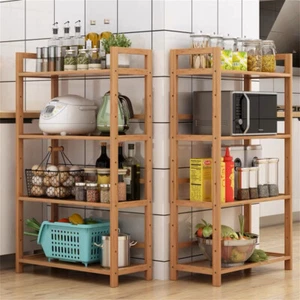 Durable 4er Bamboo Storage Shelf Shoe Rack Kitchen Cookware Plant Bookshelf Unit - Picture 1 of 12