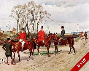 FUCHSJAGD AN EINER KREUZUNG PFERD REITER JAGD KUNST GEMÄLDE ECHT LEINWANDDRUCK - Bild 1 von 1