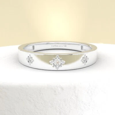 Diamond Starburst Ring 18K White Gold Wedding Band Celestial Ring Stacking Ring - Image 1 of 4