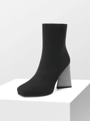 Mujeres Moda Botines Imitación Gamuza Estrás Gruesas Cremallera Lateral Botas Cortas Foto 1 de 4