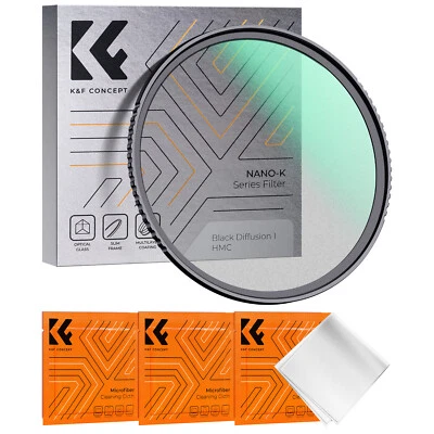K&F Concept Black Diffusion 1 Filter Mist Cinematic Effect 55/62/67/72/77/82mm - Image 1 of 4