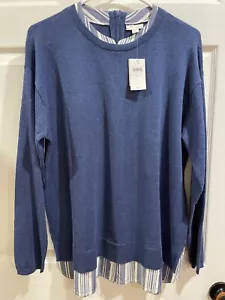 Maglione J Jill a strati blu zip posteriore misto cotone seta donna taglia M NUOVO - Foto 1 di 9