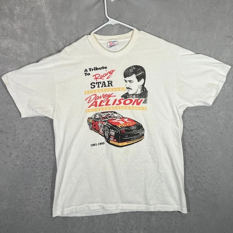 A1 Vintage 90s Davey Allison Nascar Racing Car T Shirt Adult XL White Mens Cover