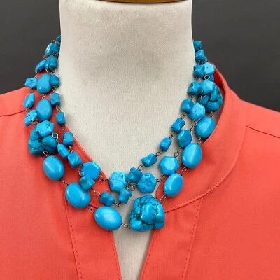 Aqua Blue Beaded Beads Stones Silver-tone Women's Fashion Necklace  - Image 1 of 4