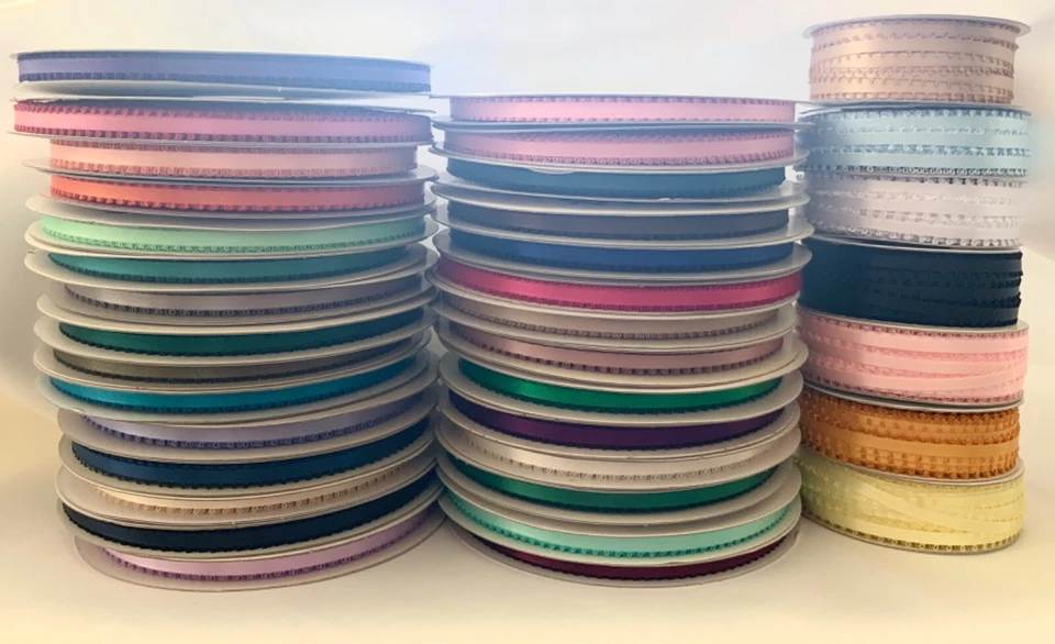 3/16" Picot Feather Edge Satin Ribbon Polyester Assorted Colors Spool 50 yards - Image 1 of 1