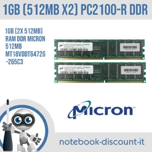 Micron MT18VDDT6472G-265C3 1GB (2x 512mb) DDR RAM PC2100R ECC CL2 Arbeitsspeicher - Bild 1 von 1