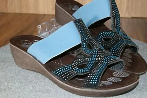 Golden Road NY Womens Sz 8.5 Crystal Embellished Wedge Open Toe Slide Bling - Picture 1 of 12