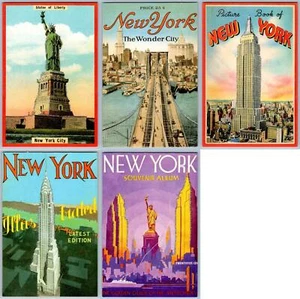 SET OF 5 CAVALLINI PAPERS & CO NEW YORK RETRO GRAPHIC GLITTER POSTCARDS 2012 - Picture 1 of 7