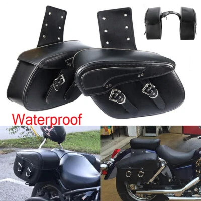 2Pcs Motorcycle PU Leather Side Saddle Bags L+R For Harley Sportster XL 883 1200 - Image 1 of 4