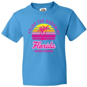 Inktastic Enjoy The Sunshine Florida Summer Paradise Youth T-Shirt Palm Trees - Picture 1 of 7