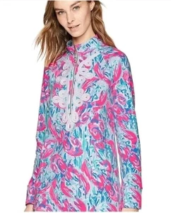 Lilly Pulitzer Größe Medium Popover Tunika Cosmic Coral Cracked Up Upf 50+ - Bild 1 von 8