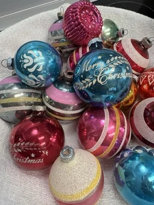 17 Stück ~ SHINY BRITE USA Glas Weihnachtsschmuck Glimmer Schablone Streifen rosa - Bild 1 von 22