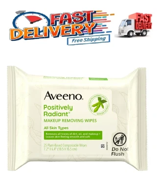 Toallitas faciales desmaquillantes Aveeno positivamente radiantes sin aceite, 25 quilates Foto 1 de 4