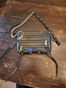 REBECCA MINKOFF Zip Mini Leather Black Crossbody Bag Purse - Picture 1 of 10