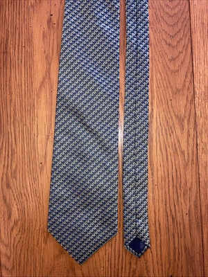 Umo Lorenzo Italy Handmade 100% Silk Necktie green geometric Italian - Изображение 1 из 3