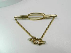 Nudo de amante vintage Anson tono dorado con puntas de gema blanca clip de corbata/cadena de barra - Imagen 1 de 3