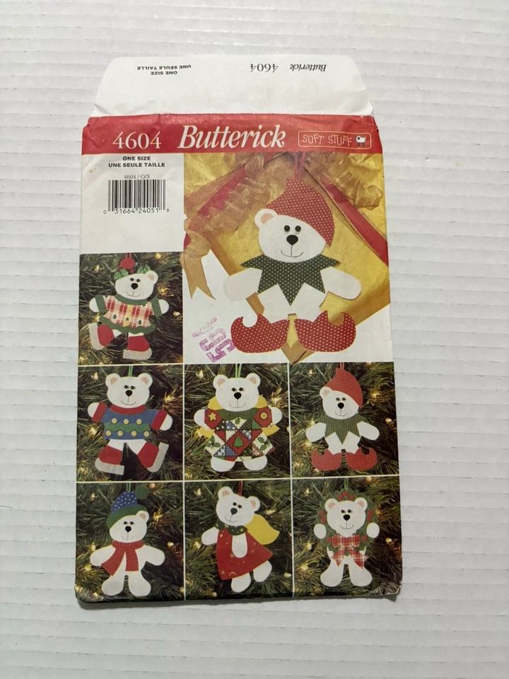 Butterick Sewing Pattern 4604 Christmas Bear Ornaments Uncut - Image 1 of 3