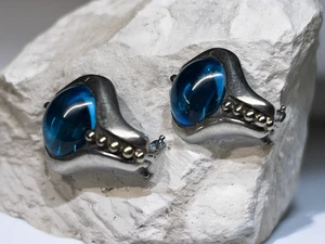 Women's Lagos Caviar Sterling & 18K Cabochon Blue Topaz Earrings - Picture 1 of 5