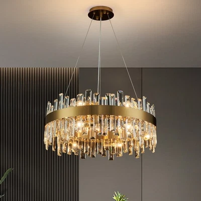 Modern K9 Crystal Chandelier Gold Dimmable Pendant Light Fixture for Living Room - Image 1 of 4