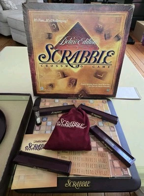 1999 Scrabble Deluxe Edition Crossword Game Turntable Board Wood Tile Vintage - Image 1 of 4