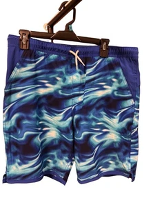 Lands End Boys youth Swim Trunks XXL 18-20 Electric Blue Multi Drawstring Pocket - Picture 1 of 3