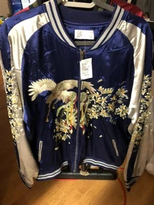 Standard Issue NYC Colorblock Embroidered Bird Satin Bomber Jacket SZ XXL 2XL - Picture 1 of 7